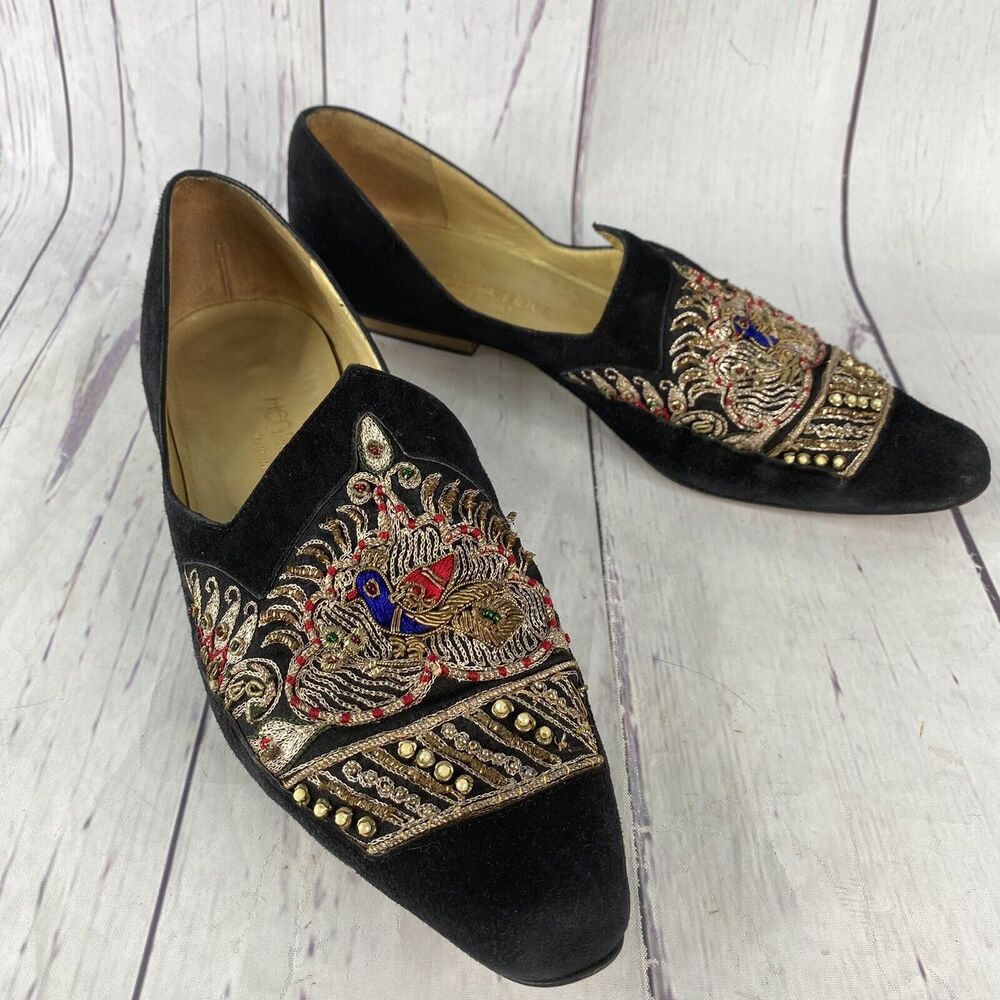 VINTAGE Henri Bendel Baldinini 37 Vintage Venetian Slippers Beaded Sequins Shoes